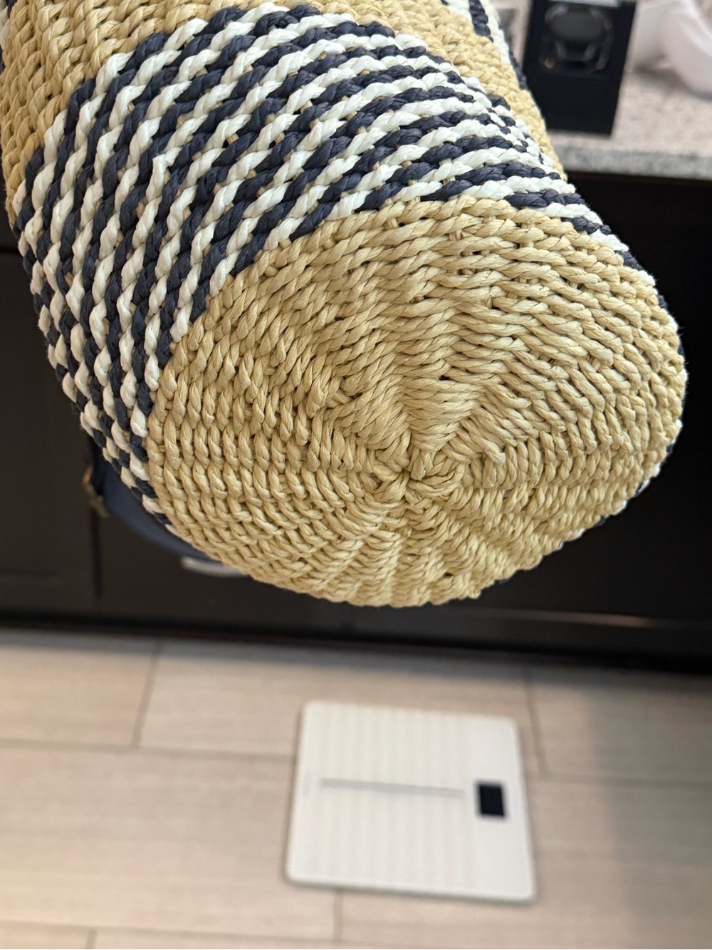 New with tags. Woven Stripe Bucket Shoulder Bag - Navy & Natural - Picture 3 of 5